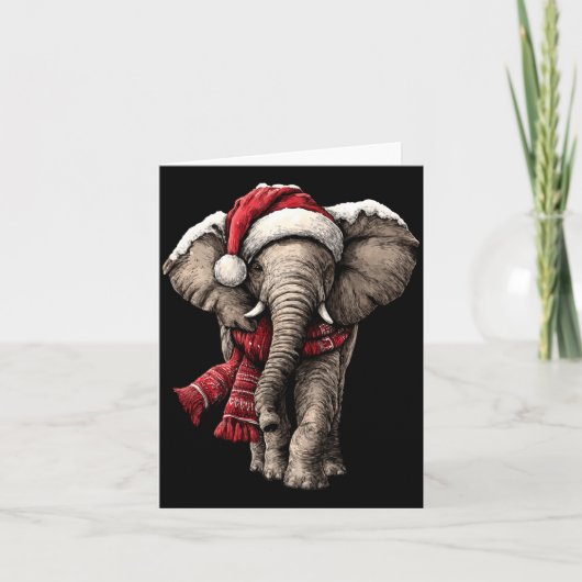 Adorable Elephant In Santa Hat Snowy Winter Christ カード (正面)