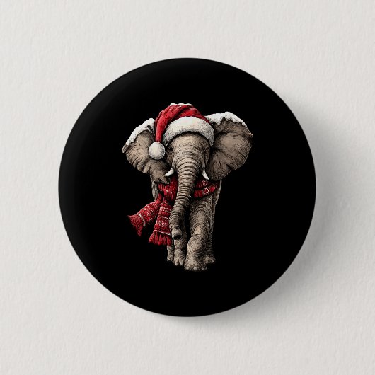 Adorable Elephant In Santa Hat Snowy Winter Christ 缶バッジ (正面)