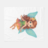 Adorable Fairy with Colorful Wings and Dress フリースブランケット (正面(横))