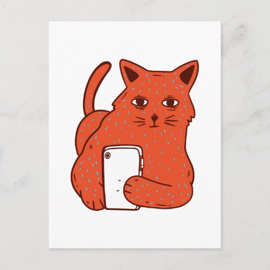 Adorable Fantasy Cat With a Cellphone ポストカード (正面)