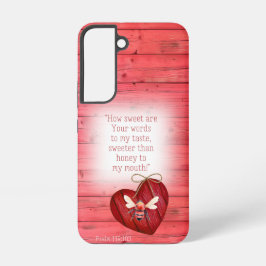 Adorable Faux Red Wood Red Heart Orange Bee Faith Samsung Galaxy S22ケース