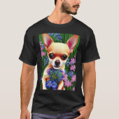 Adorable Fawn Chihuahua Playing in Flowers Tシャツ (正面)