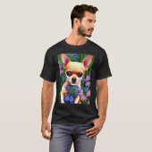 Adorable Fawn Chihuahua Playing in Flowers Tシャツ (正面フル)