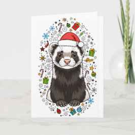Adorable Ferret in Santa Hat Merry Christmas Card カード