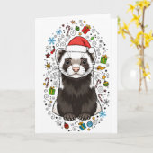 Adorable Ferret in Santa Hat Merry Christmas Card カード (黄色い花)