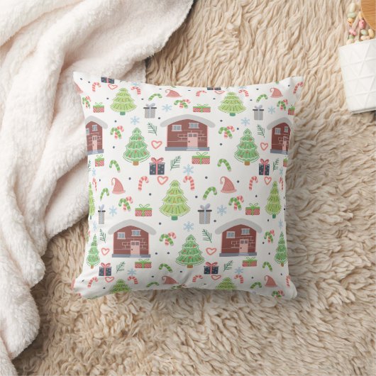 Adorable Festive Christmas Pattern クッション (ブランケット)
