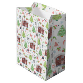 Adorable Festive Christmas Pattern ミディアムペーパーバッグ
