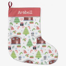 Adorable Festive Christmas Pattern ラージクリスマスストッキング