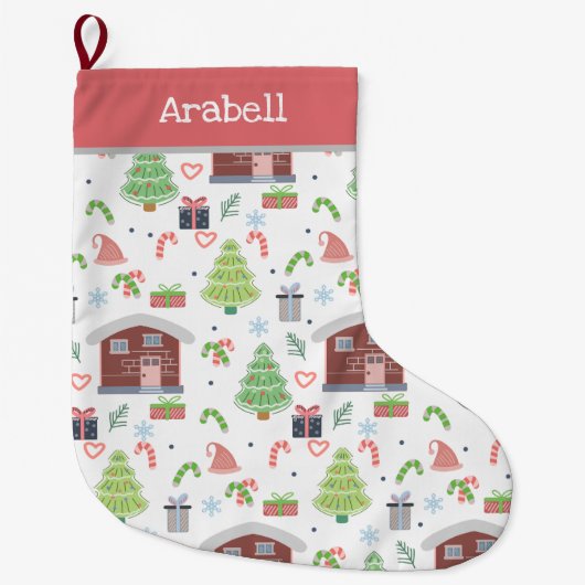 Adorable Festive Christmas Pattern ラージクリスマスストッキング (正面)