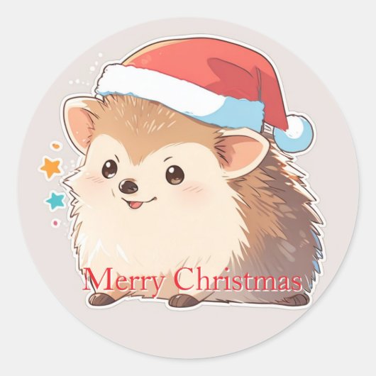 Adorable Festive Hamster Wearing Santa Hat Sticker ラウンドシール (正面)