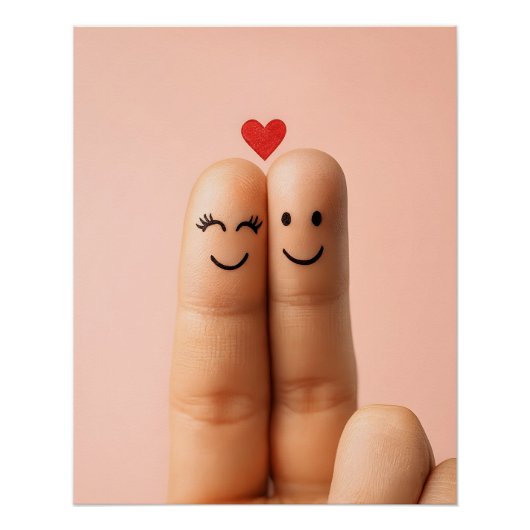 Adorable Finger Couple Art, Cute Finger Faces ポスター (正面)