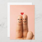 Adorable Finger Couple Art, Cute Finger Faces 招待状 (正面/裏面)