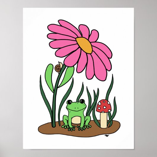 Adorable Flower and Frog Poster ポスター (正面)