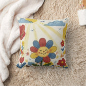 Adorable Flower Enjoying Sun Drawing Kids クッション (ブランケット)
