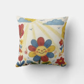 Adorable Flower Enjoying Sun Drawing Kids クッション (裏面)