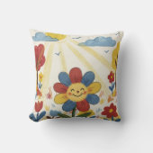 Adorable Flower Enjoying Sun Drawing Kids クッション (正面)