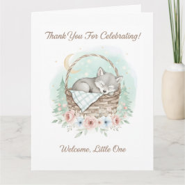 Adorable,fluffy baby wolf Baby Shower サンキューカード
