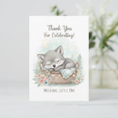 Adorable, fluffy baby wolf  Baby Shower  サンキューカード (スタンド正面)