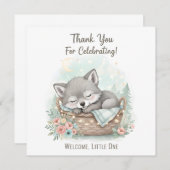 Adorable, fluffy baby wolf  Baby Shower  サンキューカード (正面/裏面)