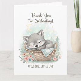 Adorable, fluffy baby wolf  Baby Shower  サンキューカード