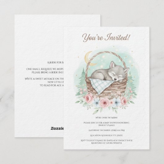 Adorable, fluffy baby wolf  Baby Shower  招待状 (正面/裏面)