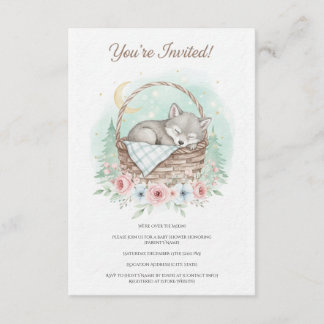 Adorable, fluffy baby wolf  Baby Shower  招待状