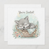 Adorable, fluffy baby wolf  Baby Shower  招待状 (正面/裏面)