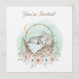 Adorable, fluffy baby wolf  Baby Shower  招待状