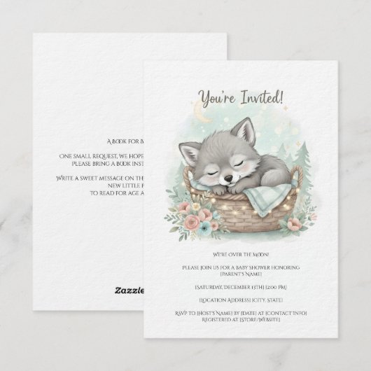 Adorable, fluffy baby wolf Baby Shower 招待状 (正面/裏面)