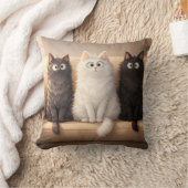 Adorable Fluffy Cats Trio Cute Grey, White & Black クッション (ブランケット)