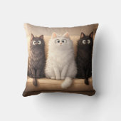 Adorable Fluffy Cats Trio Cute Grey, White & Black クッション (裏面)