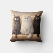 Adorable Fluffy Cats Trio Cute Grey, White & Black クッション (正面)