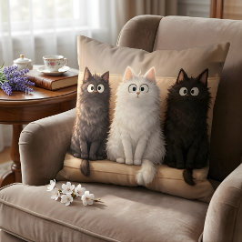 Adorable Fluffy Cats Trio Cute Grey, White & Black クッション