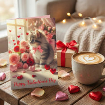 Adorable Fluffy Kitten with Roses Valentine's Day