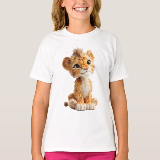 Adorable Fluffy Lion Cub Illustration Kids Tシャツ (正面)