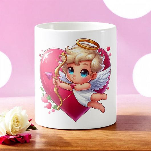 Adorable Flying Cupid with Heart & Arrow  コーヒーマグカップ