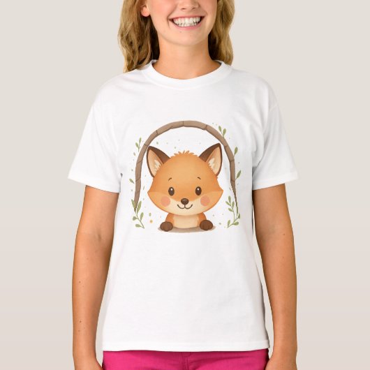 Adorable Fox Peek Tee for Kids – Cute Forest Style Tシャツ (正面)