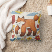 Adorable Fox Walking Among Flowers Drawing Kids クッション (ブランケット)