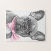 Adorable french bulldog puppy with a pink bow  ジグソーパズル (横)