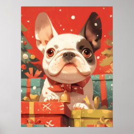 Adorable French Bulldog with Christmas Gifts ポスター