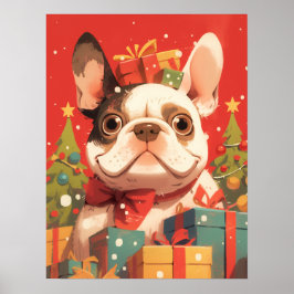 Adorable French Bulldog with Christmas Gifts ポスター