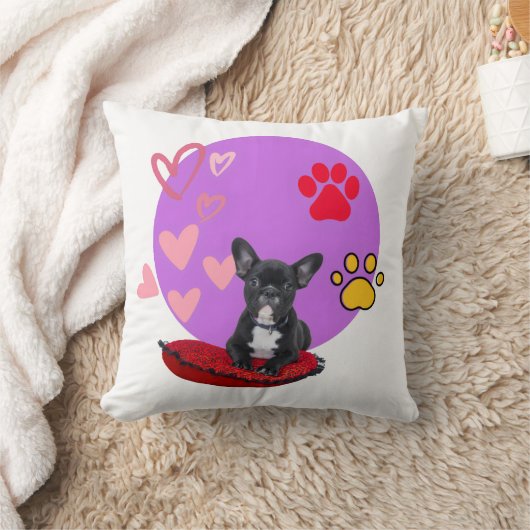 Adorable Frenchie Puppy with Hearts  クッション (ブランケット)