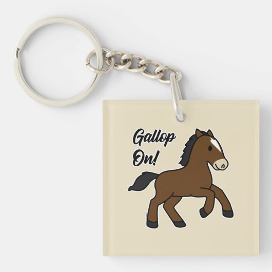 Adorable Gallop On! Happy Foal Kawaii Horse Design キーホルダー (正面)