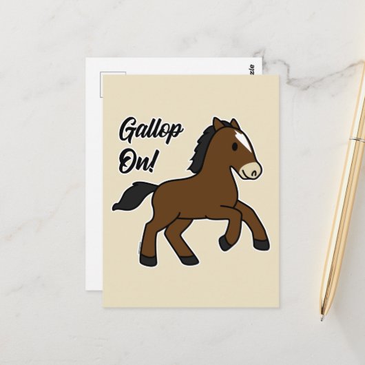 Adorable Gallop On! Happy Foal Kawaii Horse Design ポストカード (正面/裏面インサイチュ)