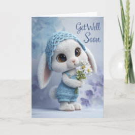 Adorable Get Well Card with Baby Bunny in Blue カード