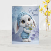 Adorable Get Well Card with Baby Bunny in Blue カード (黄色い花)