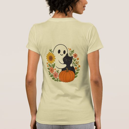 Adorable Ghost and Black Cat Fall Cute Halloween Tシャツ (裏面)