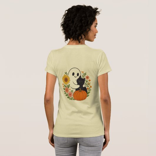 Adorable Ghost and Black Cat Fall Cute Halloween  Tシャツ (裏面フル)