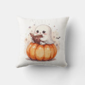 Adorable Ghost with Book Sitting on Pumpkin – Hall クッション (裏面)