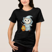 Adorable Ghost with Pumpkin Lantern トライブレンドＴシャツ (正面)